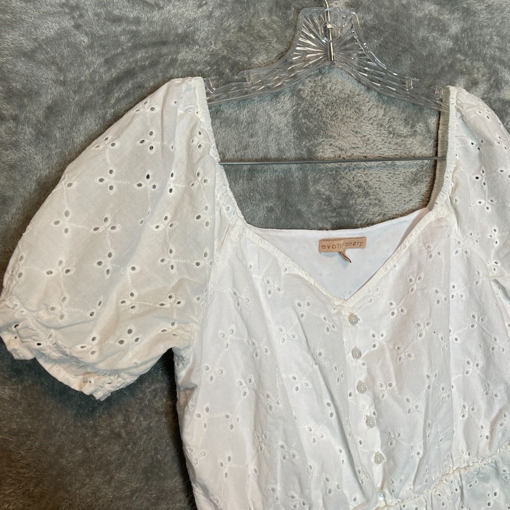 Womens Eyelet Peplum Crop Broderie Anglaise Top L Cottagecore Romantic Feminine